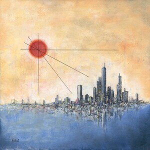 Surreal Cityscape Art Print: Ocean Reflection, Modern Painting (Instant Download)