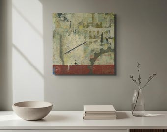 Surreal Print on Canvas | Surrealist wall art Print | Fantasy painting of a lone knight riding a horse, carrying a flag | square painting