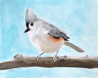 Tufted Titmouse: Original Acrylic 9x11 Painting by Jill Gomez