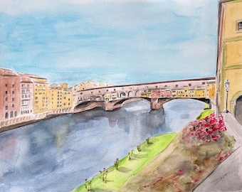 Ponte Vecchio, Florence: Original Watercolor Painting Jill Gomez 11x14