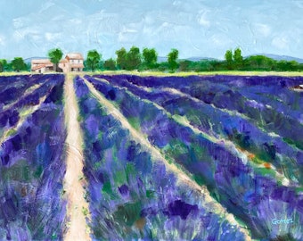 Field of Lavender, Provence, France: Original Acrylic Painting Jill Gomez 12x16 canvas