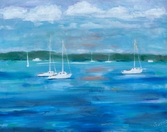 New England Sailboats: Original Acrylic Painting Jill Gomez 11x14 canvas