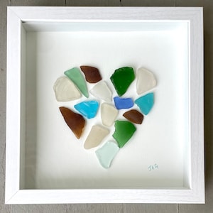 Sea glass art - large colorful heart