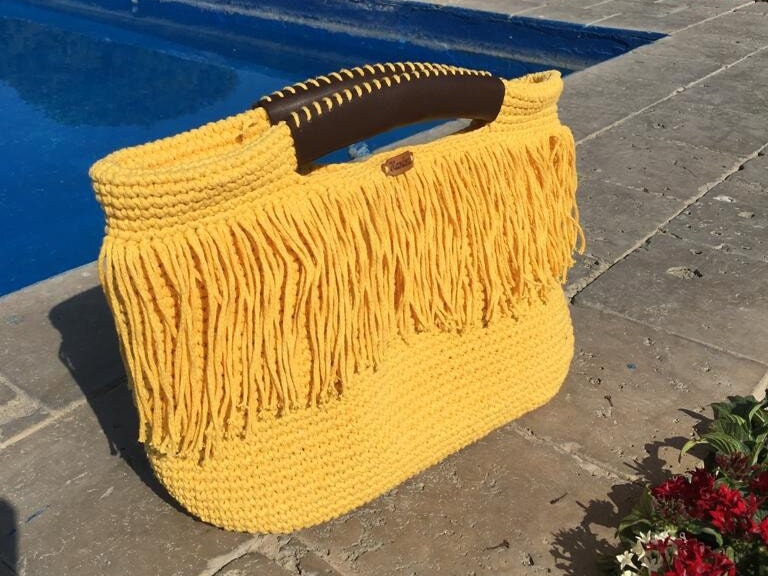 Crochet Bag Wιth Fringes From Ecological Rafia Yarn 