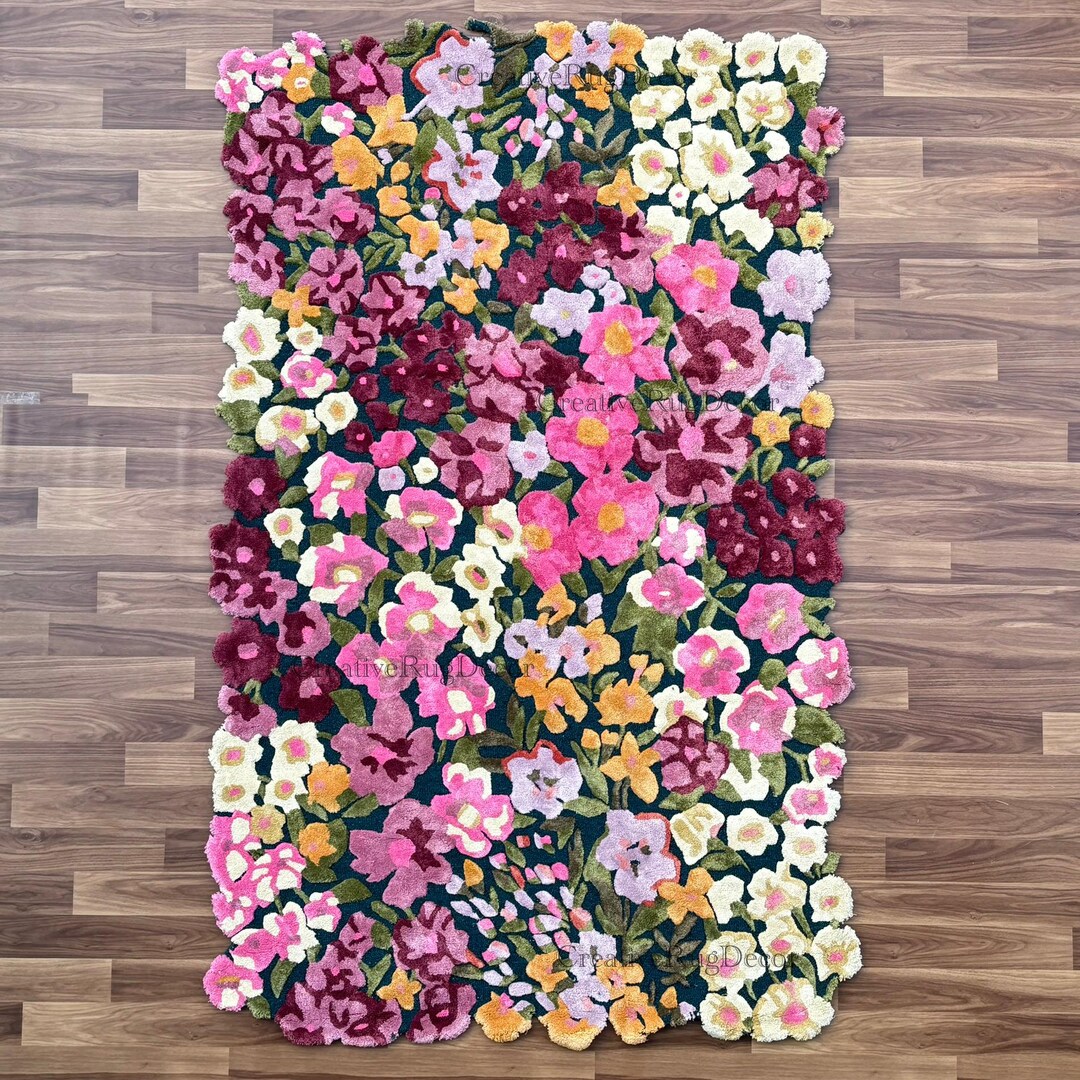 Colorful Floral Hand-tufted Wool & Viscose Rug – Bold Botanical Area ...
