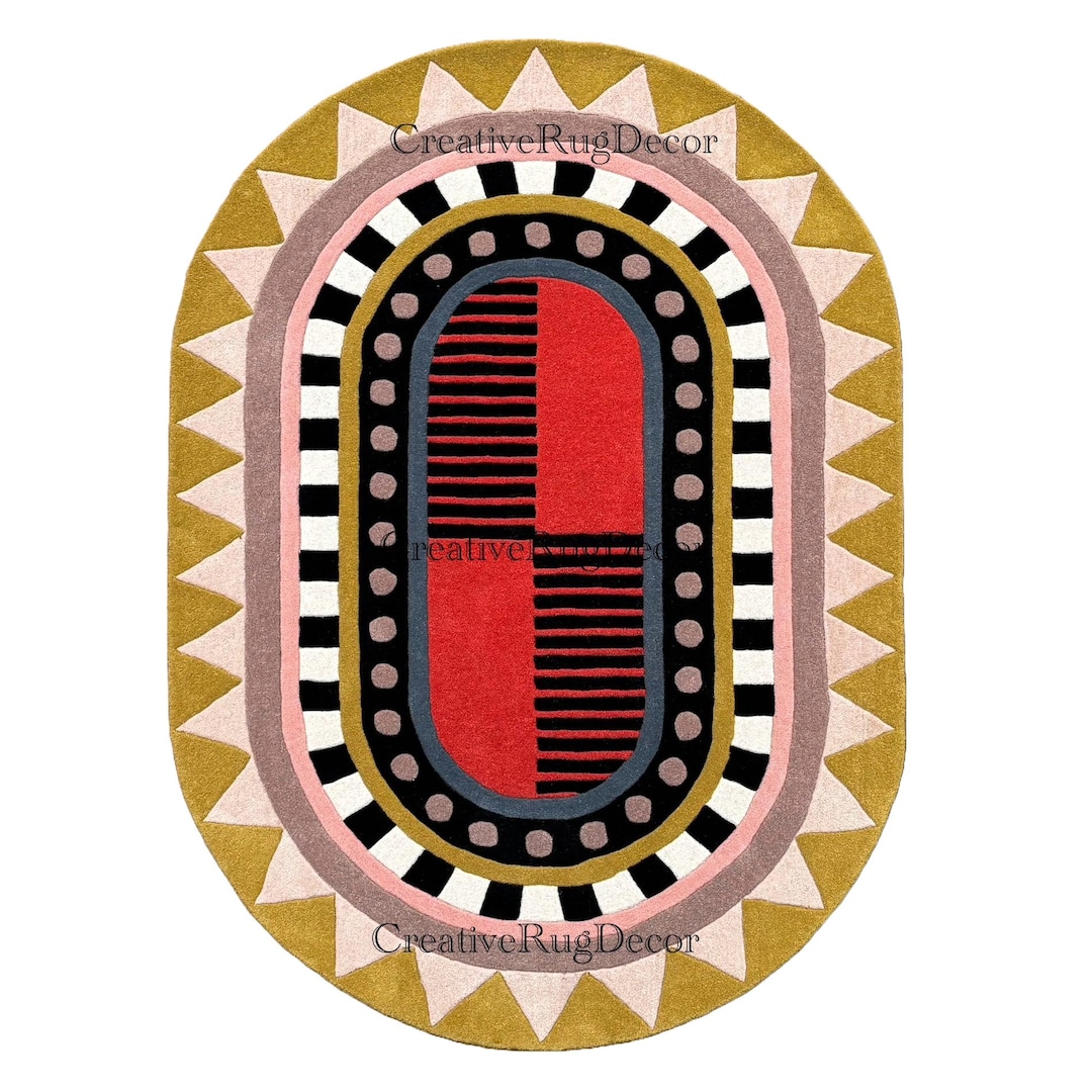 Hand Tufted Oval Rug, Modern Geometric 5x8 6x9 8x10 9x12 Woolen Area ...