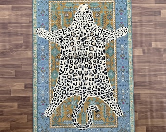 Hand-Tufted Wool Area Rug: Gold Leopard Animal Print For Living Room, Bedroom, Entryway, Kids