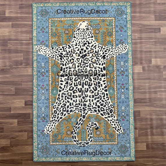 4x6 5x8 8x10 Tufted Gold Leopard Woolen Area Rug. Premium Quality Handmade Home Decor Animal Skin Rug For Living Room, Kids, (Ready to ship)