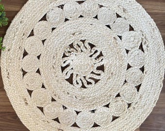 Hand-Braided Jute Round Rug: Boho Farmhouse Floor Decor