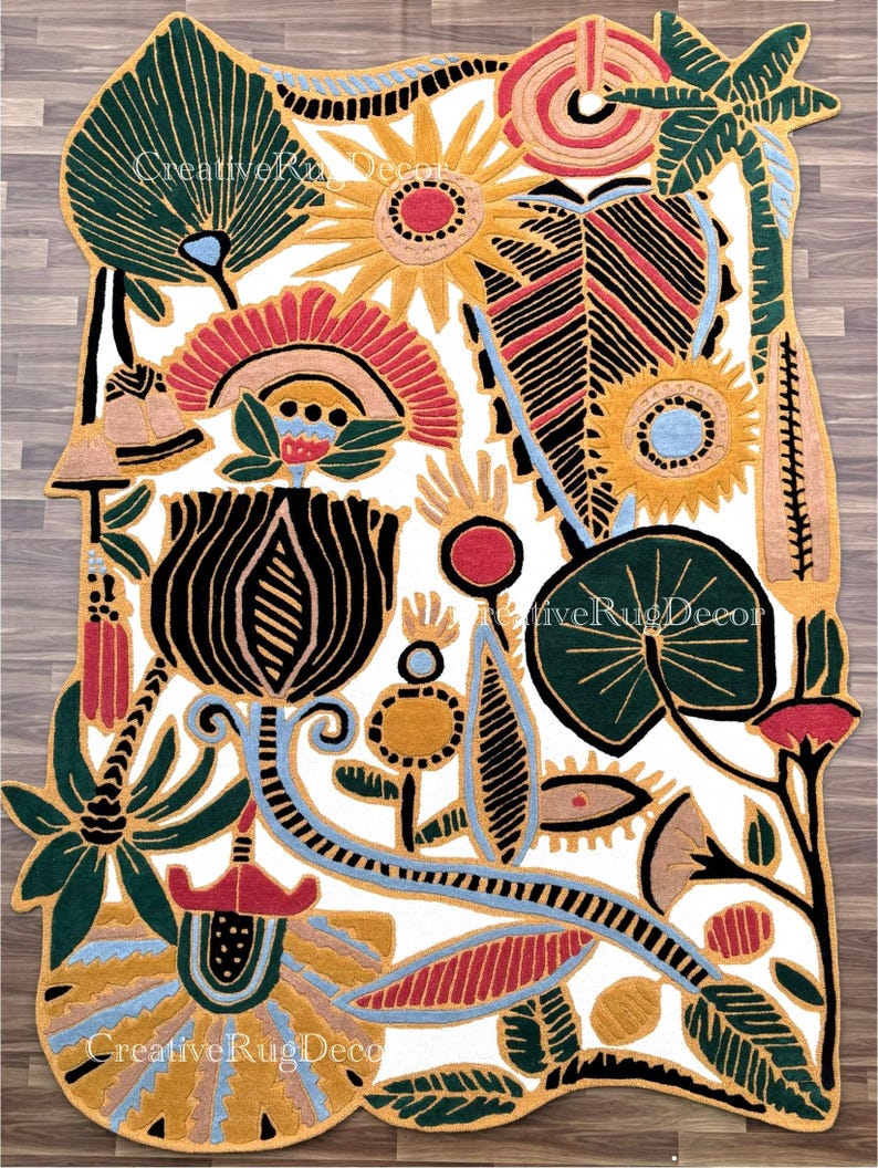 Hand-tufted Wool Botanical Rug: Modern Floral Area Carpet - Etsy