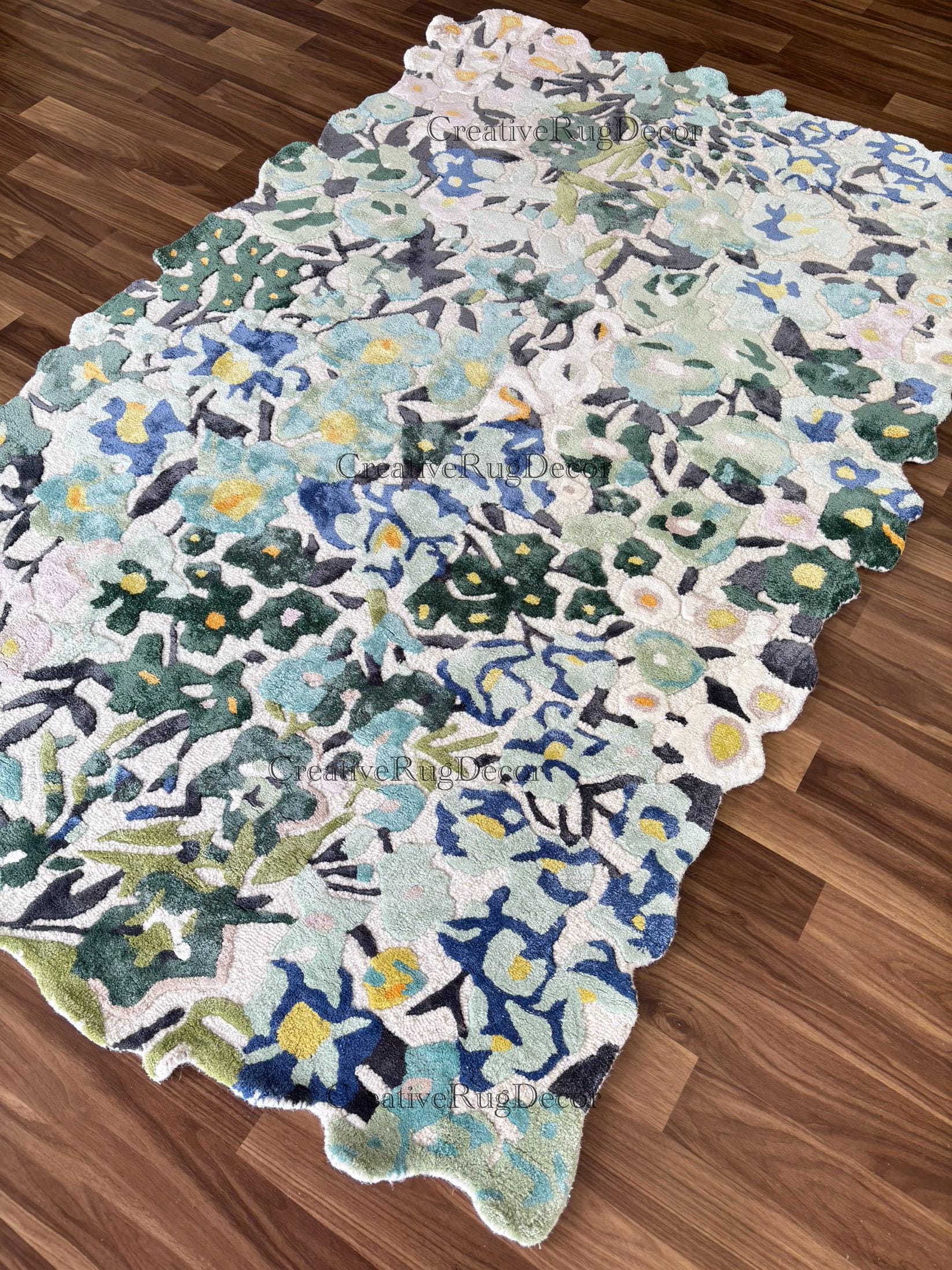 Hand Tufted Floral Rug | Colorful Botanical Area Carpet | Blue and ...