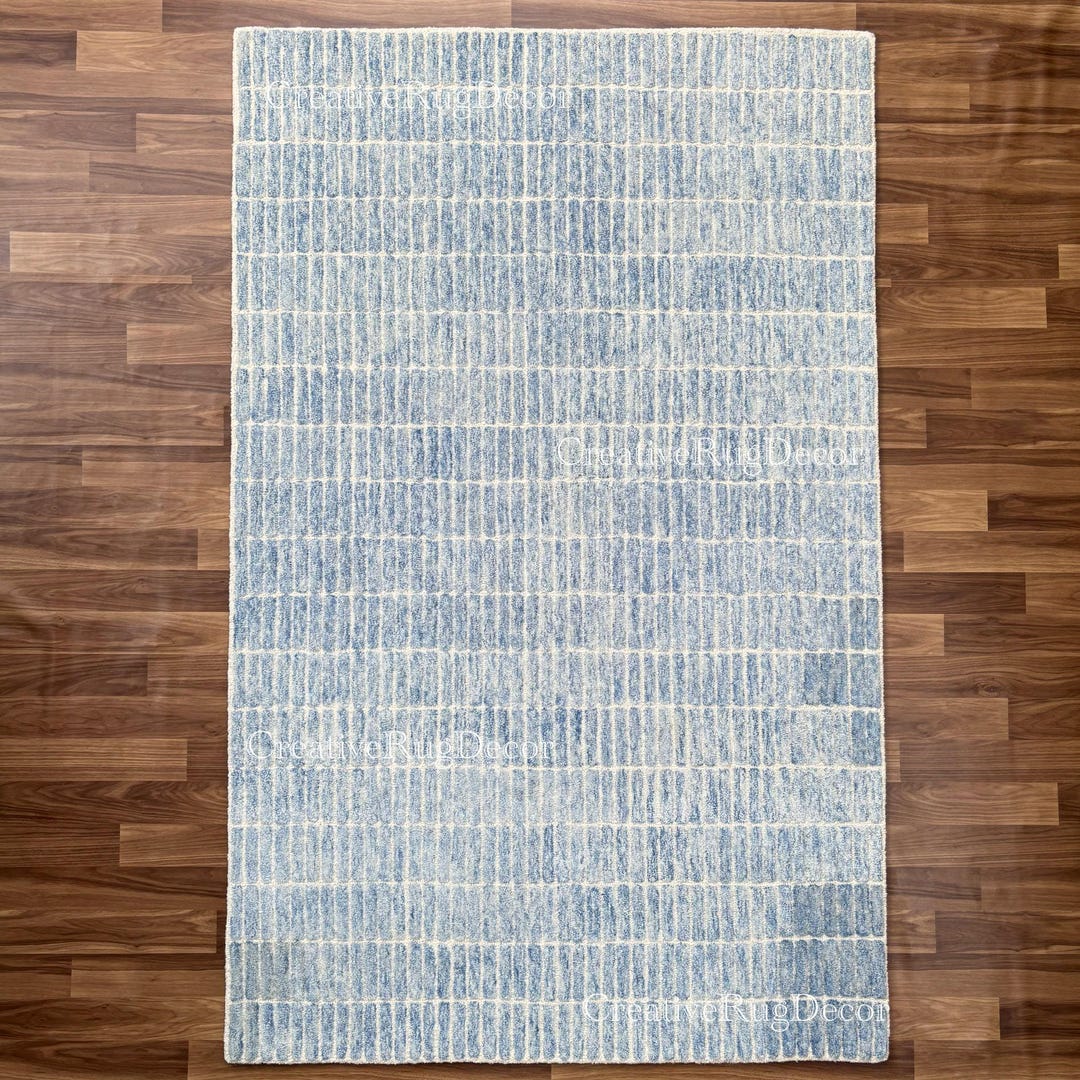 Capitola Hand Tufted Blue Geometric Wool Rug | Modern Minimalist Block ...