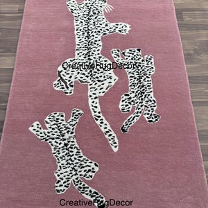 4x6 Modern Climbing Cubs Pink Hand Tufted Wool Area Rug.100% Woolen Handmade High Quality Home Decor Entryway, Kids Area Rug.(Ready to ship)