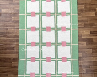 Handmade Green Geometric Wool Area Rug