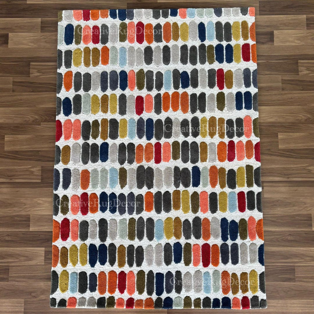 Hand Tufted Wool Area Rug – Modern Oval Multi-color Design - Etsy