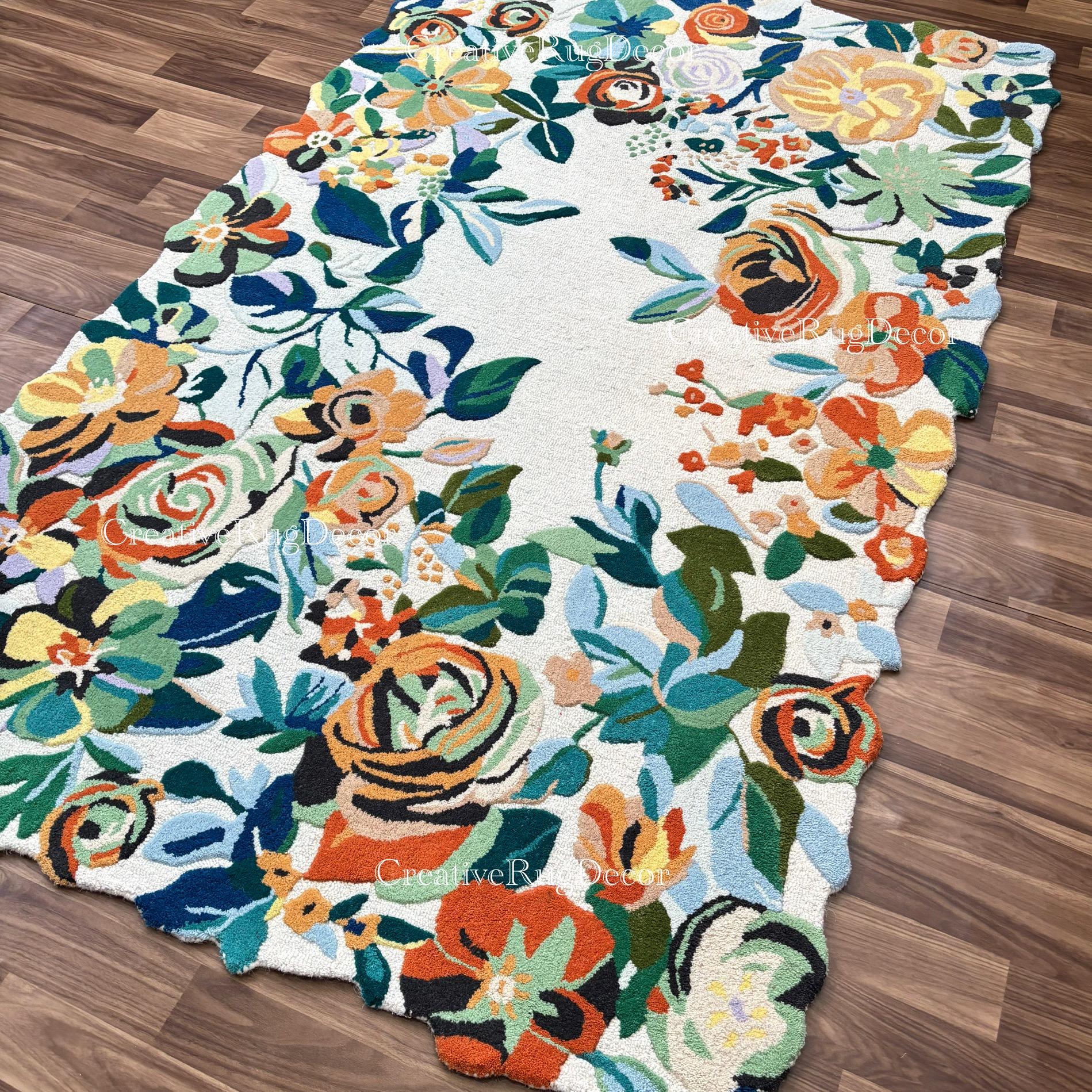 Hand-tufted Wool Floral Rug | Modern Botanical Carpet - Etsy