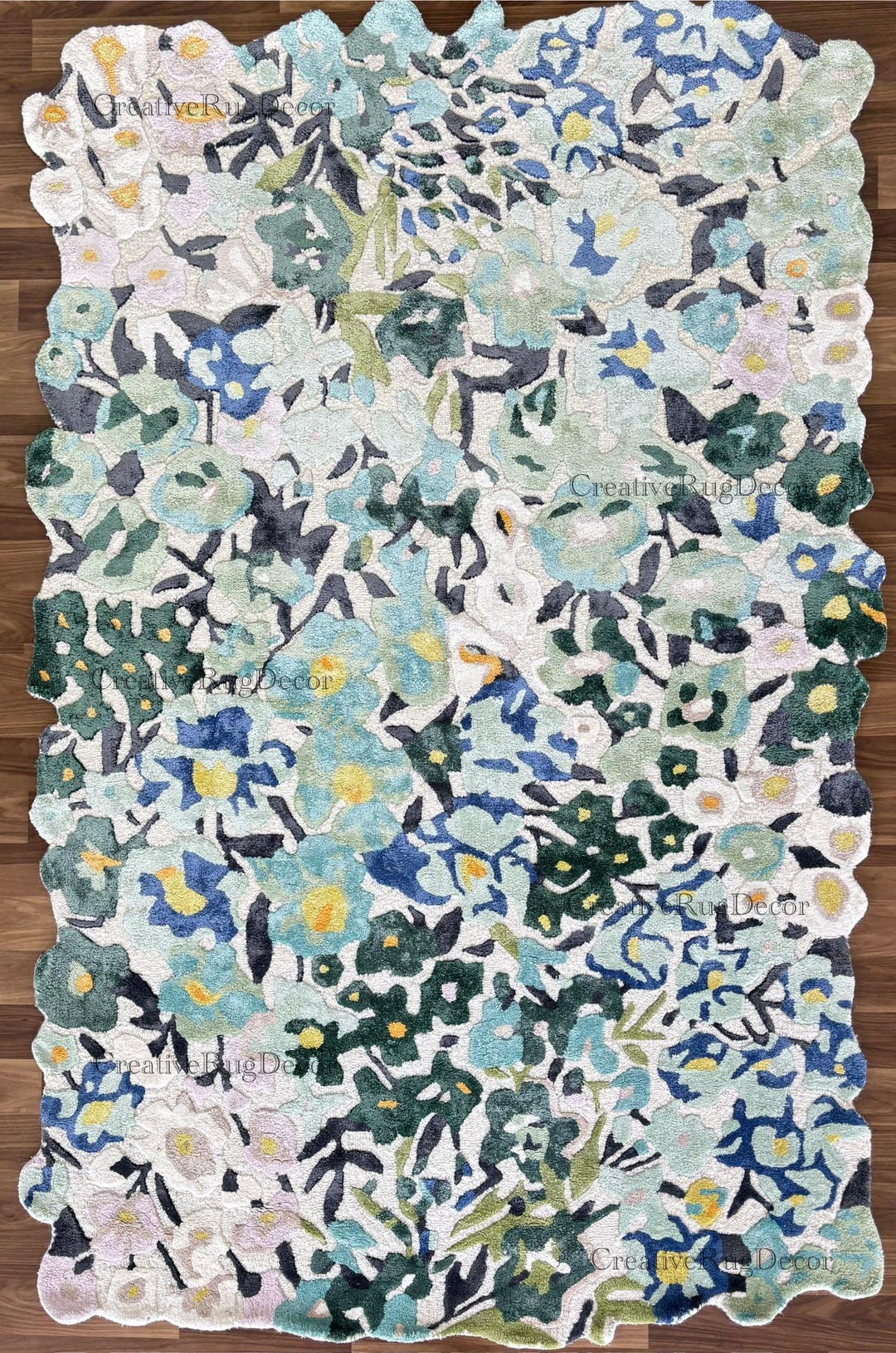 Hand Tufted Floral Rug | Colorful Botanical Area Carpet | Blue and ...