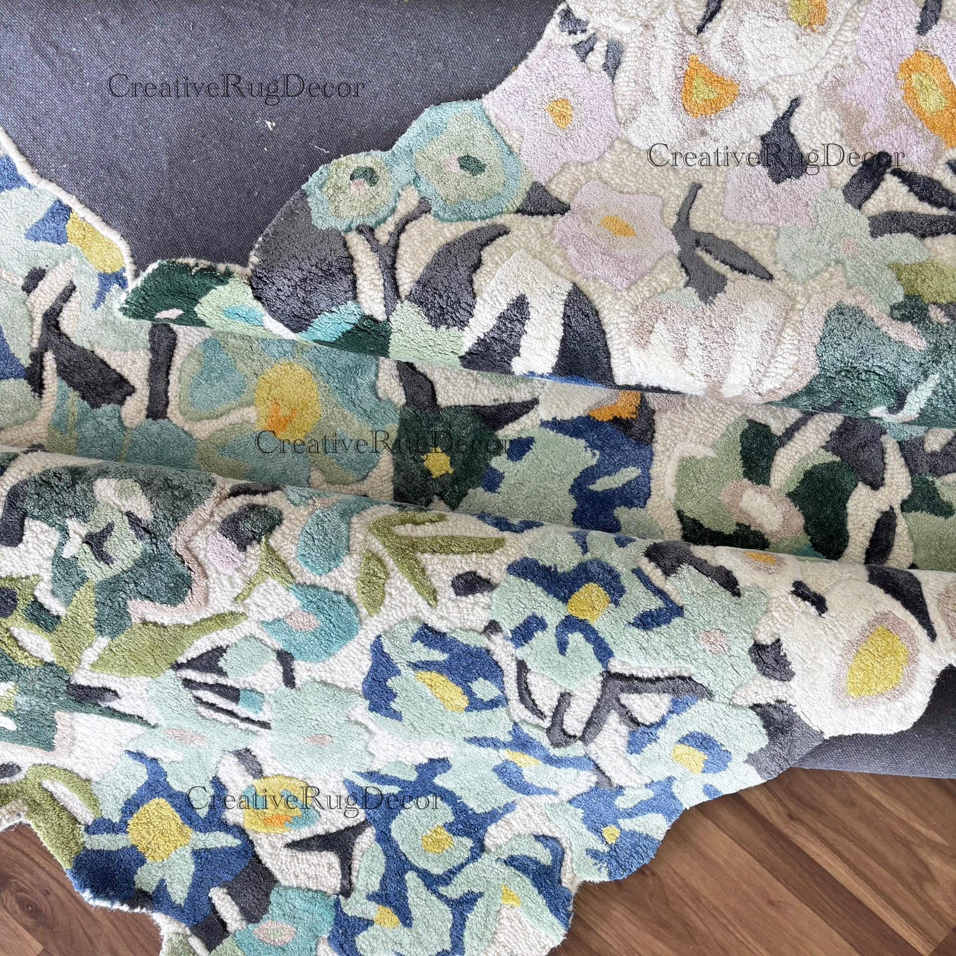 Hand Tufted Floral Rug | Colorful Botanical Area Carpet | Blue and ...