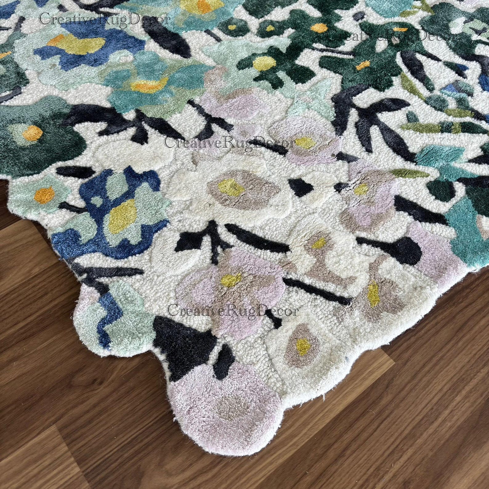 Hand Tufted Floral Rug | Colorful Botanical Area Carpet | Blue and ...