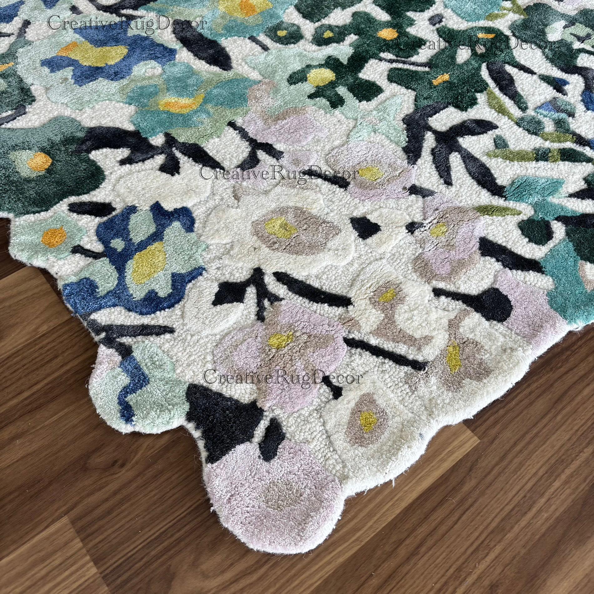 Hand Tufted Floral Rug | Colorful Botanical Area Carpet | Blue and ...