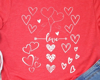Hearts Valentine's Day Shirt, Red Love Tee, Gift for Her