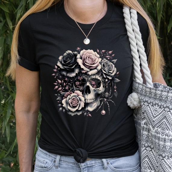 Flower Skull Shirt | Floral Skull Shirt | Flower Tshirt | Skull Shirt | Gothic Skull Tshirt | Pastel Goth Shirt | Emo Fashion | Spider