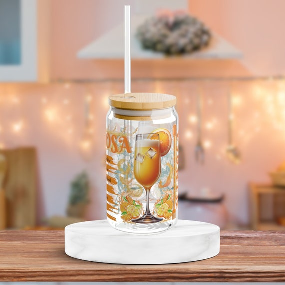 Mimosa Cocktail Glass With Recipe | 16 Oz Glass Cup | Glass Tumbler With  Straw | Iced Coffee Glass | Mothers Day Gift | Glass Tumbler - Etsy