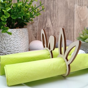 Easter Bunny Wooden Napkin Rings, Spring Table Decoration for Easter, Rustic Bunny Rings for Dinner & Gifts gemischt 50/50