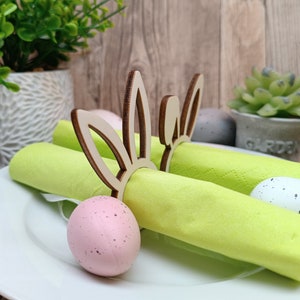 Osterhase Holz Serviettenringe, Frühling Tisch-Dekoration für Ostern, Rustikale Häschen Ringe für Abendessen & Geschenke zdjęcie 1