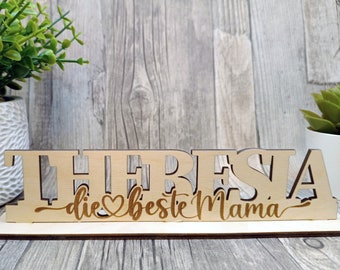 Personalisierter Holzständer für die beste Mama - Muttertags Geschenk mit Namen und Liebesbotschaft - Handgefertigt aus 4mm Birkensperrholz