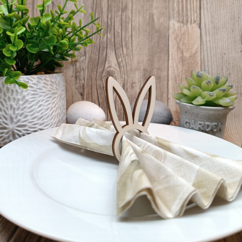 Osterhase Holz Serviettenringe, Frühling Tisch-Dekoration für Ostern, Rustikale Häschen Ringe für Abendessen & Geschenke zdjęcie 3
