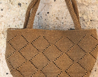 Crochet Raffia Beach Tote Bag, Handcrafted Straw Shoulder Bag