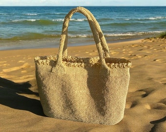 Handmade Crochet Raffia Beach Tote Bag