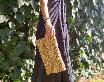 Handmade Crochet Raffia Clutch with Matching Wallet