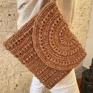 Crochet Paper Yarn  Bag,Raffia Bag,Summer Clutch,Straw Summer Bag,Woven Bag,Handmade Crochet Handbag,Straw Tan Bag,Crochet Handmade Bag