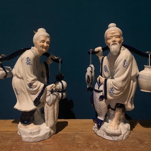 2x Mini Figurine de Pêcheur En Céramique Pêche Chinoise pour La Décoration