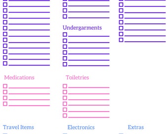 Printable Packing Checklist |Blank Vacation Packing List Printable | Packing List Template | Packing List Downloads | Organization Pintables