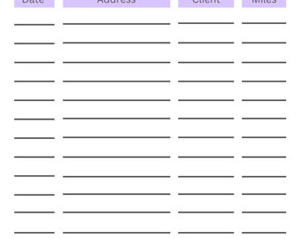 Car Mileage Tracker | Vehicle Miles Travelled Tracker | Business Miles Sheet | Printable Mileage Tracker | Mileage Log | PDF | PNG