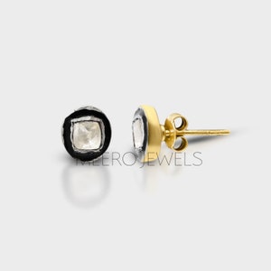Tiny Diamond Studs Natural Polki Diamond Studs Earrings Victorian Sterling Silver Earrings Genuine Diamond Slice Polki Stud Anniversary Gift
