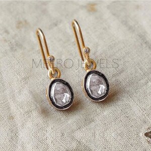 Dainty Diamond Drop Earrings: Handmade Polki Diamond Dangle & Drop Elegance – Fine Jewelry Gift For Her