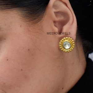 Gorgeous Diamond Slice Stud Earrings: Handmade Sterling Silver Studs With Genuine Uncut Polki Diamond Beauty Wedding anniversary gift
