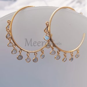 Natural Diamond Hoops Earrings Sliced Diamond Earrings 925 Sterling Silver Polki Diamond Earrings Weeding Anniversary Gold Plated Earring