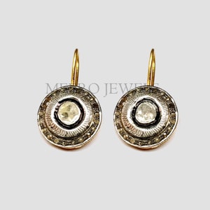Rose Cut Polki Diamond Earrings Victorian 925 Sterling Silver Polki Dangle Earrings Diamond Dangle Earring Uncut Diamond Stylish Earrings
