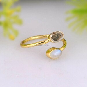 Remarkable Moonstone Diamond Slice Ring Natural Gemstone Ring Polki Diamond Ring Natural Diamond Stackable Ring, Engagement Gift For Her
