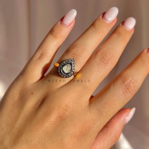 Polki Diamond Ring, Natural Diamond Slice Ring, 925 saterling Silver Diamond Ring, Stackable Ring, Pave Diamond Ring, Perfect Gift For Her