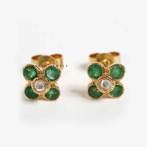 Natural Rose Cut Polki Diamond Earrings Genuine Emerald Drop Earrings Slice Polki Diamond Dangle Drop Earrings Victorian Gemstone Jewelry