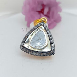 Uncut Triangle Slice Polki Diamond Pendant 925 Solid Silver Victorian Vintage Pave Diamond Slice Pendant Fine Jewellery Perfect Gift For Her