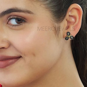Natural diamond slice earring 925 Sterling silver threestone diamond earring stud diamond earring polki diamond earring perfect gift for her