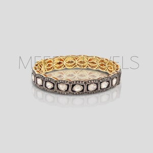 Victorian Diamond Slice Bracelet Openable Polki Diamond Bangle Natural Pave Diamonds Polki Diamonds Bracelet Wedding Diamond Bracelet