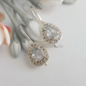 Royal Slice Polki Diamond and Natural Pave Diamond Earrings  925 Sterling Silver Polki Rose Cut Diamond Earrings  Anniversary Gift For Her